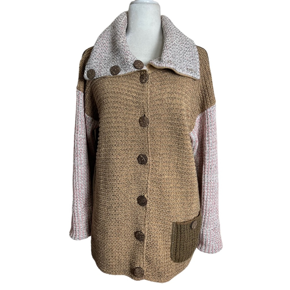 Margaret Winters Classic Colorblock Chunky Knit Sweater Cardigan Size Medium